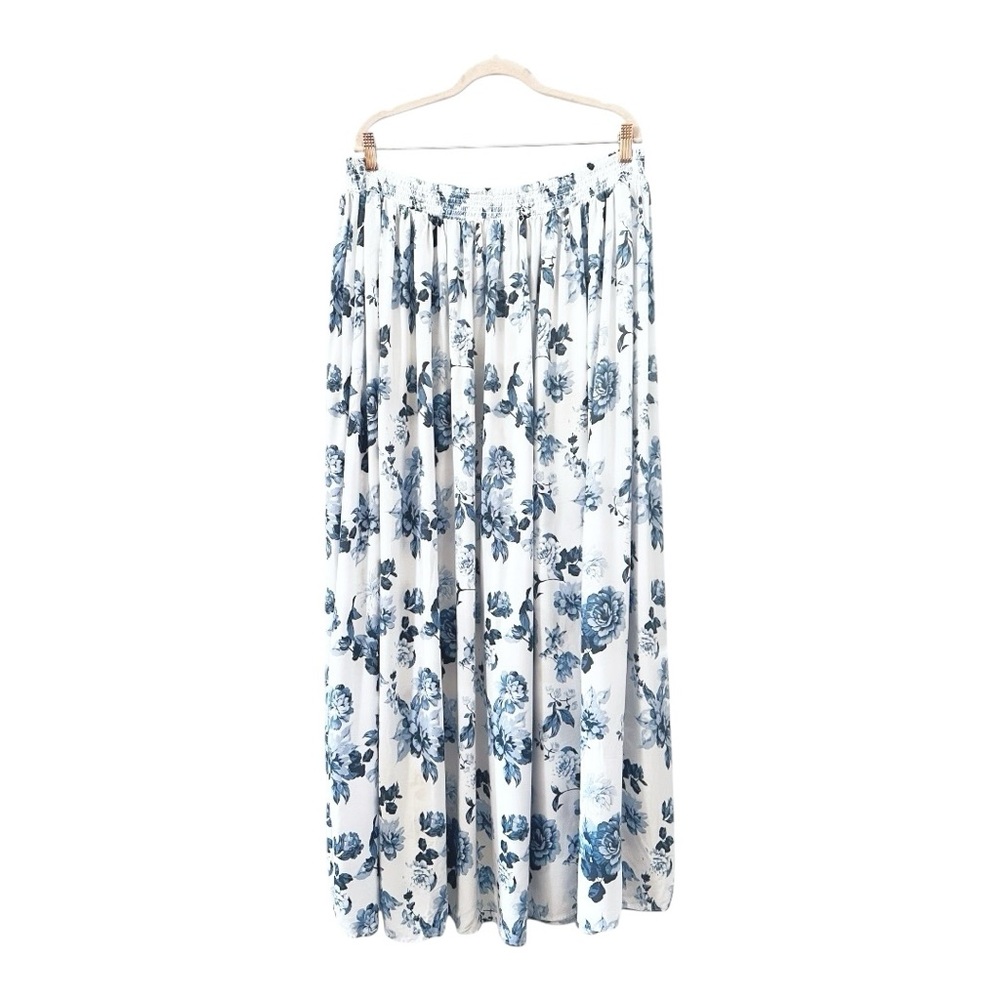 Rose Floral Maxi Skirt Blue White Cottagecore Boho XXL - Picture 3 of 7